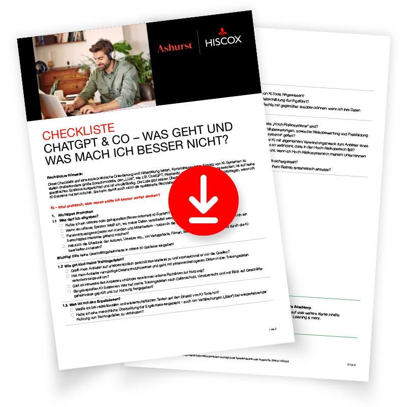 Vorschaubild der KI-Checkliste mit einem roten Download-Pfeil in der Mitte