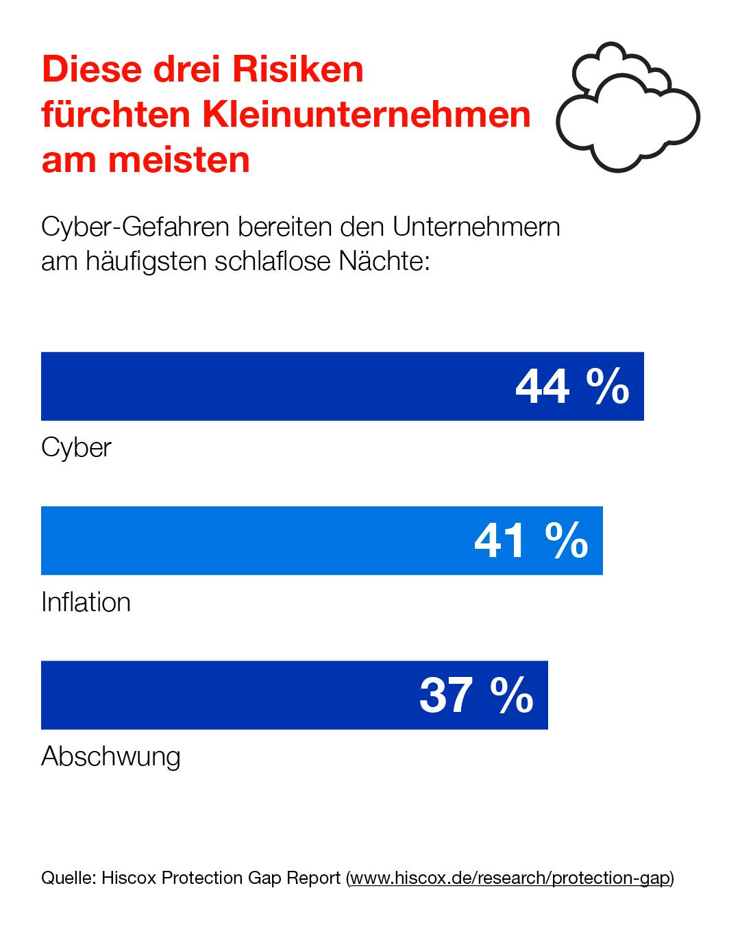 Die Infografik zeigt, dass Cyber-Gefahren für kleine Unternehmen in Deutschland als Gefahr Nr. 1 wahrgenommen wird.