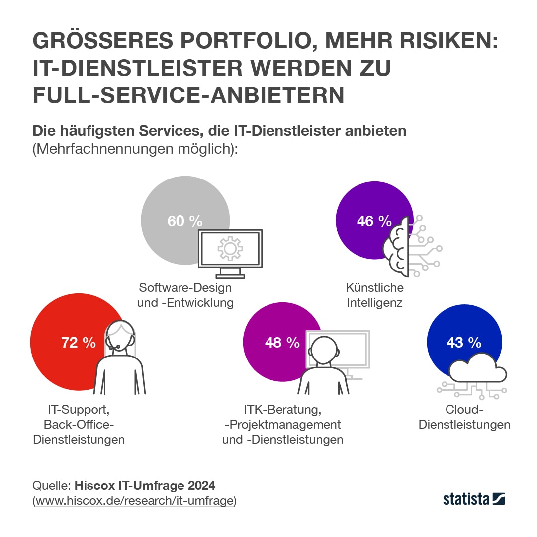Informationsgrafik über IT-Dienstleistungen mit Prozentangaben der häufigsten Services
