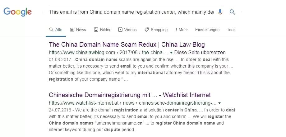 China Domain Name Spam Screenshot Recherche